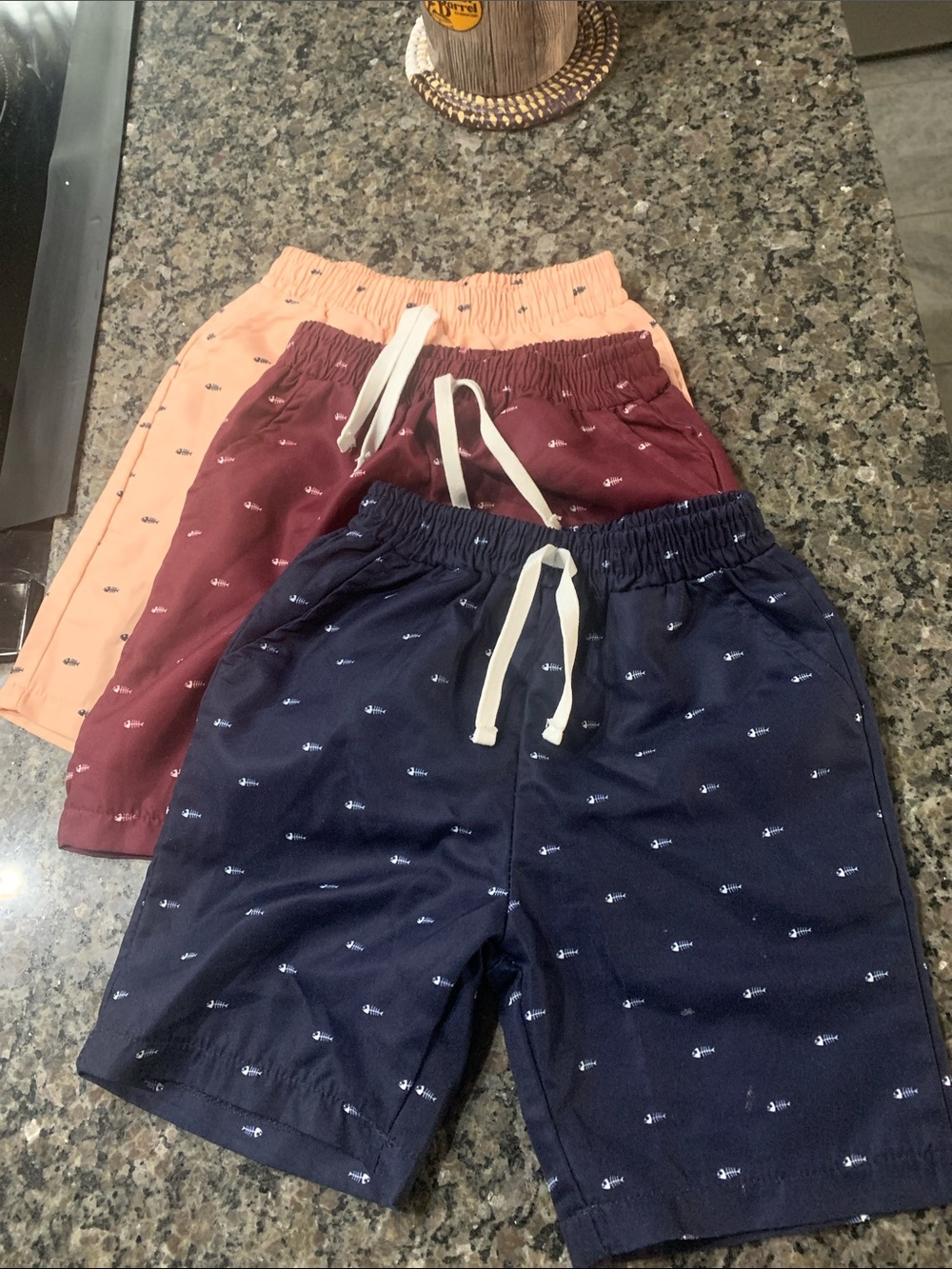 3 Pack Kids' Drawstring Shorts - Navy, Maroon & Peach